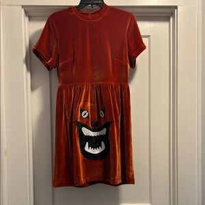 PennyBun Burnt Orange Velvet “Hausu” Mini Dress - Size Small, NWT